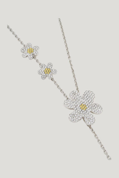 Yellow rhinestone daisy necklace — model side
