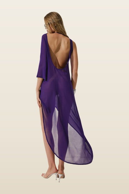 Nightfall dress in Purple silk — model back
