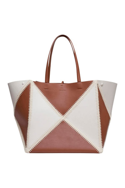 Origami Tote Large - Alt-Nappa crochet tote - Off White/Tan/Crème — packshot