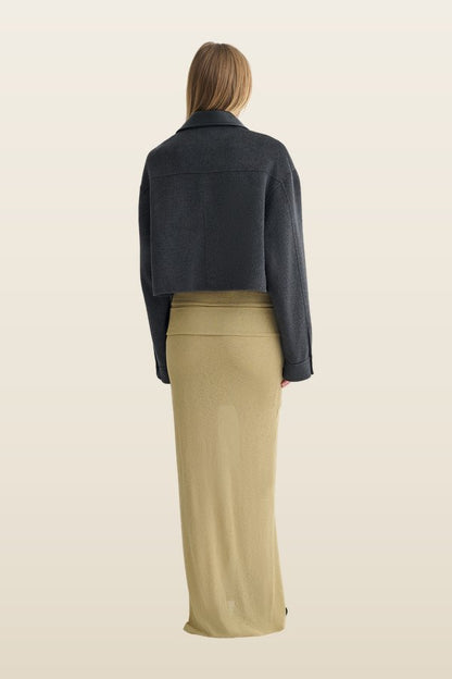 Phebe - Cropped jacket - Grey Melange/Black — model back
