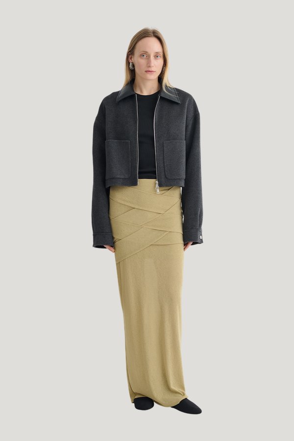 Phebe - Cropped jacket - Grey Melange/Black — model front