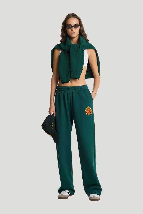 NY Crest Embroidered Wide Sweatpant - Forest — model front