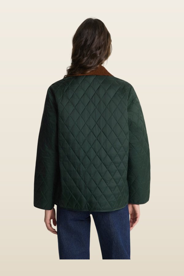 NY Crest Nylon Quilted Jacket - Forest/Tan — model back