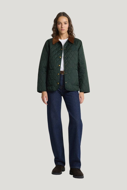 NY Crest Nylon Quilted Jacket - Forest/Tan — model front