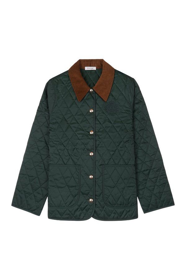 NY Crest Nylon Quilted Jacket - Forest/Tan — packshot