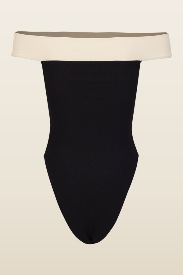 Off Shoulder One Piece (Faux Suede — model back