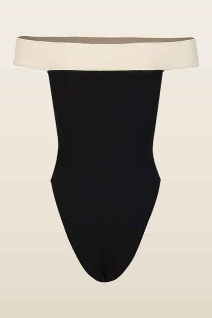 Off Shoulder One Piece (Faux Suede — model back