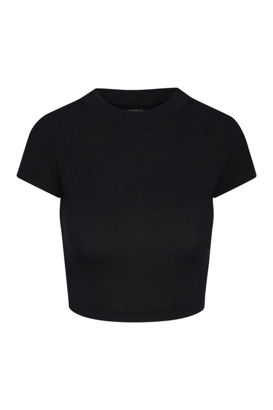 Ojai Tee Crop - Black Lightweight Rib — packshot