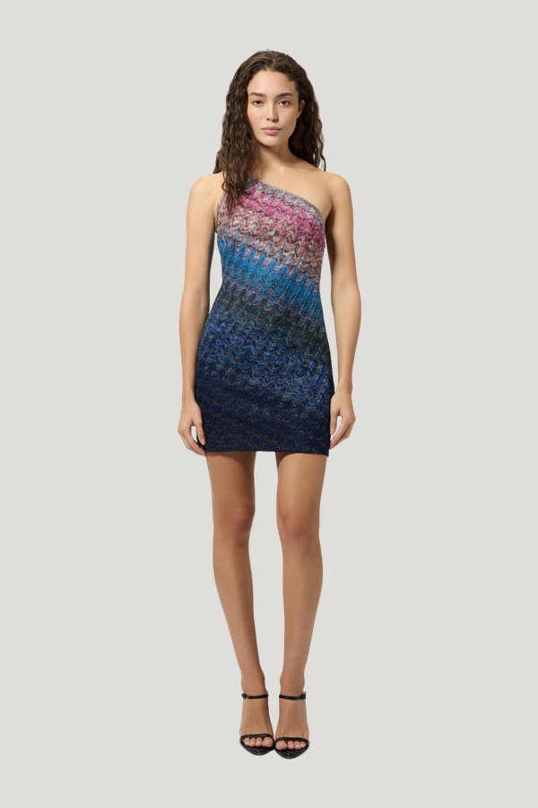 One-shoulder dégradé viscose lamé mini dress — carry 2