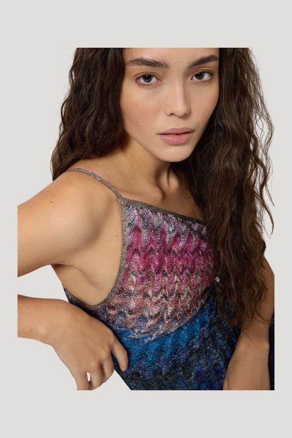 One-shoulder dégradé viscose lamé mini dress — carry 5