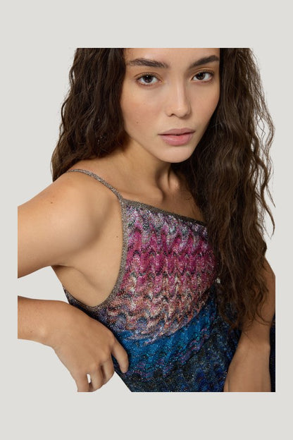 One-shoulder dégradé viscose lamé mini dress — carry 5