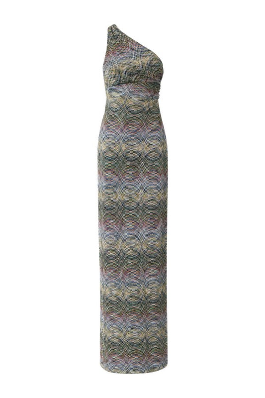 One-shoulder space-dye viscose long dress — packshot