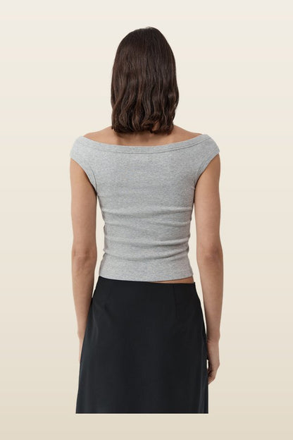 Organic Cotton Off Shoulder Top - Grey Marle — model back