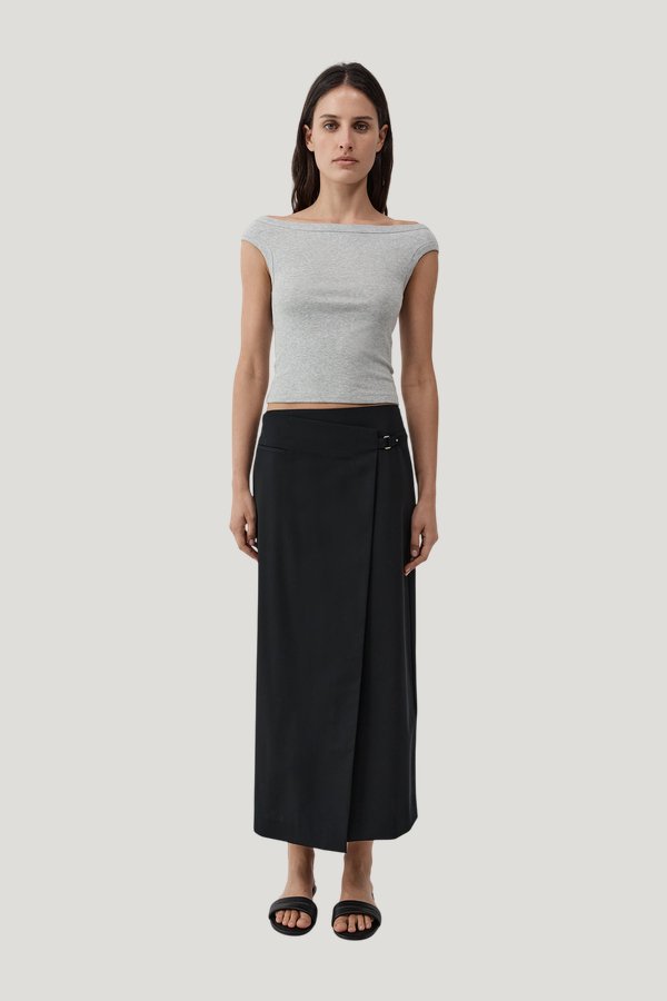 Organic Cotton Off Shoulder Top - Grey Marle — model front