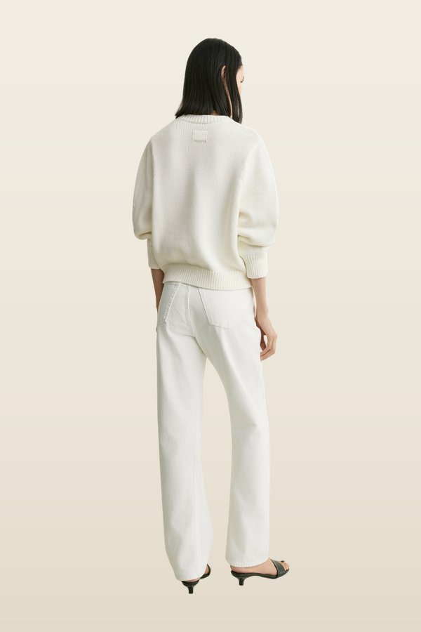 Oversized crew knit macadamia — model back