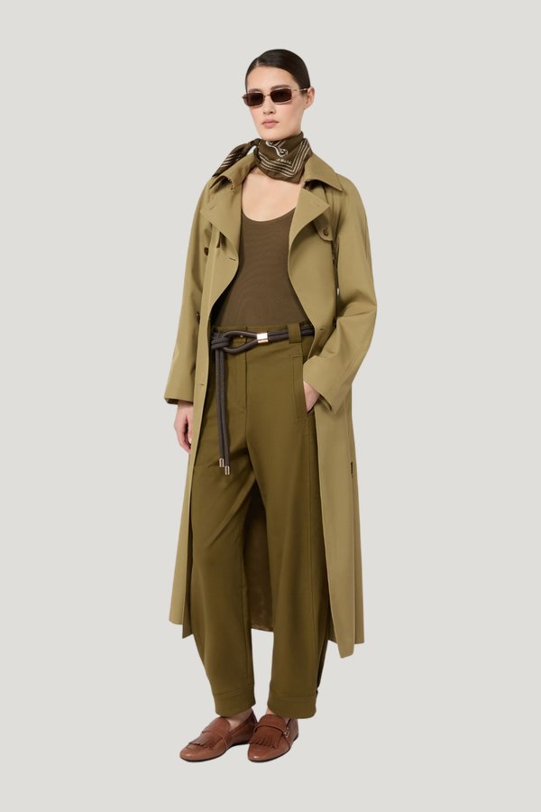 Water-repellent wool-blend gabardine trench coat - KAKI — model front