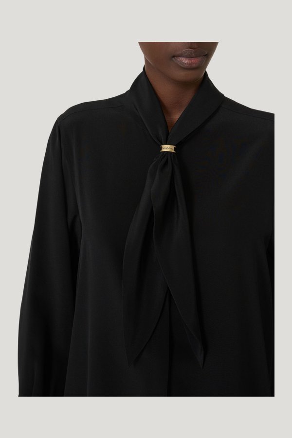 Silk shirt with scarf detail — model side