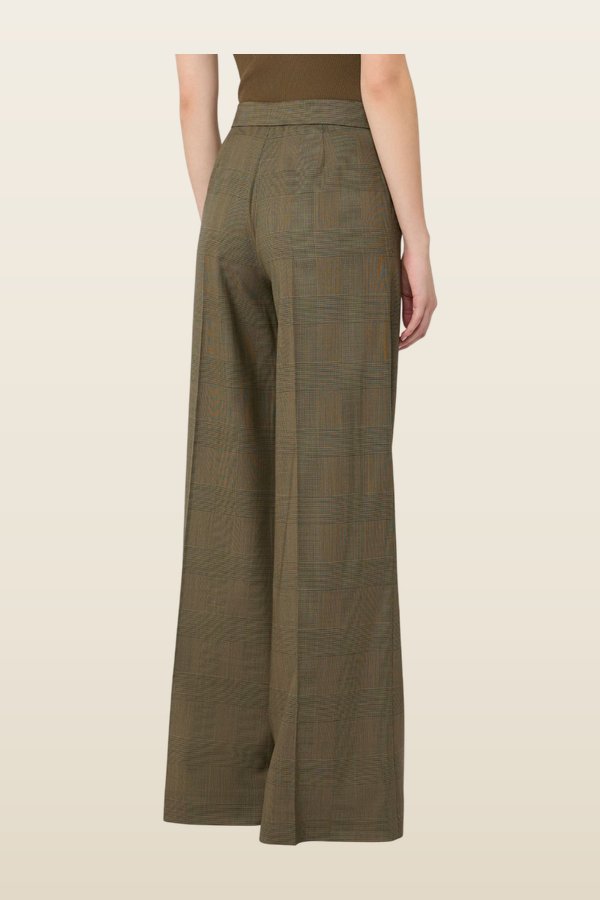 Glen plaid wool trousers - KAKI — model back