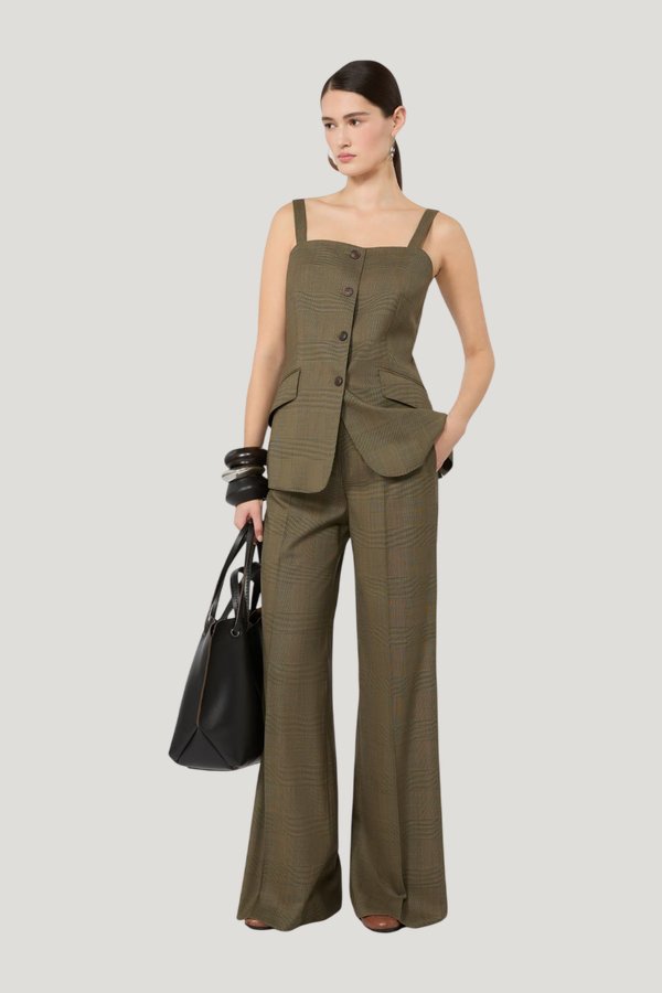 Glen plaid wool trousers - KAKI — model front