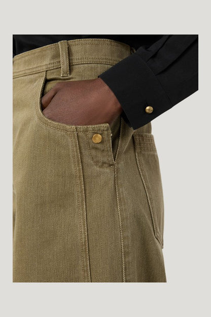 Coated cotton bull denim trousers - KAKI — model side
