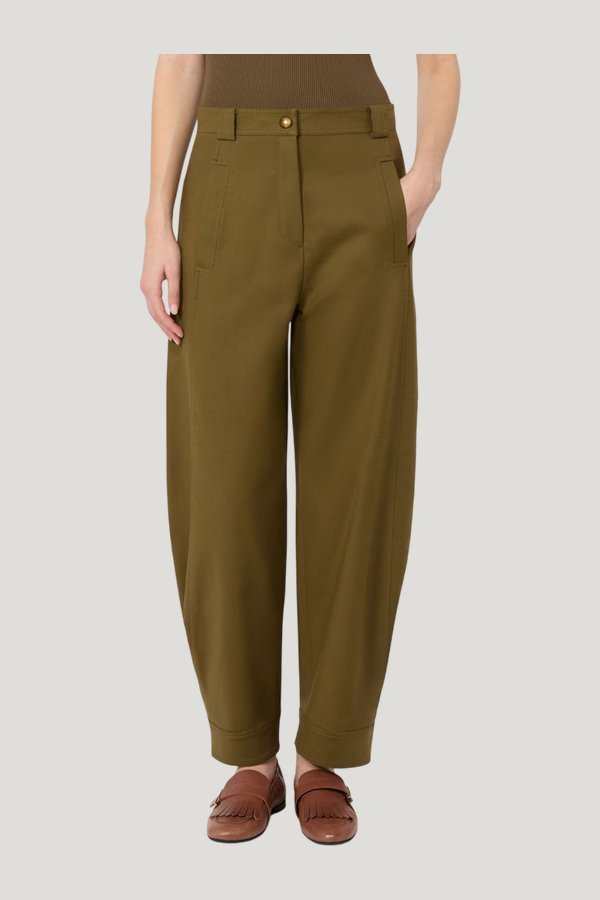 Stretch cotton canvas trousers - KAKI — model side