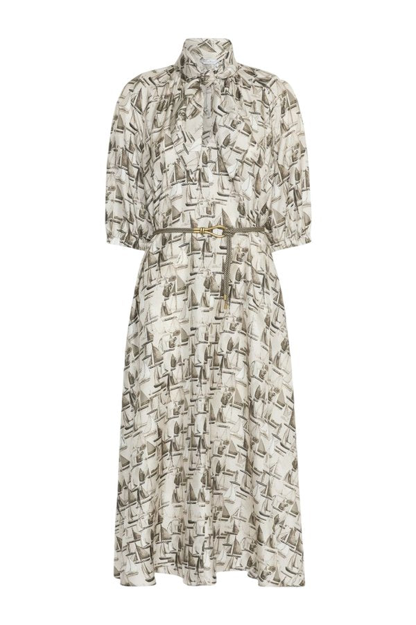 Printed silk dress - STONE — packshot