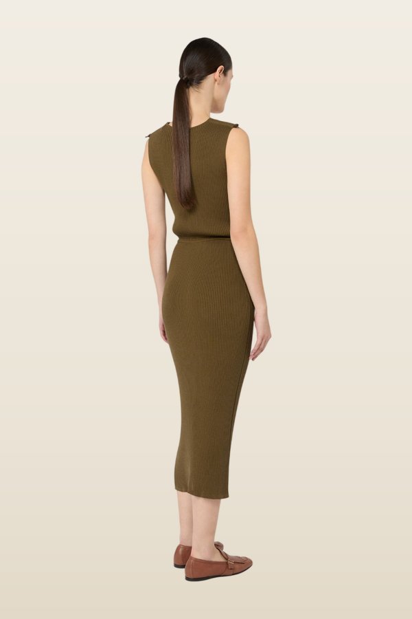 Rib-knit cotton and viscose yarn dress - MUD — model back