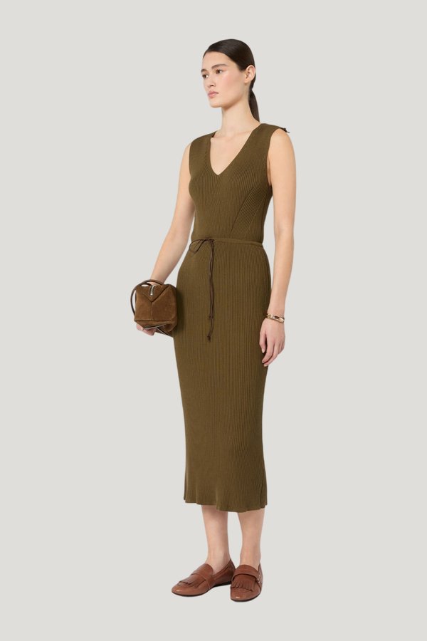 Rib-knit cotton and viscose yarn dress - MUD — model front