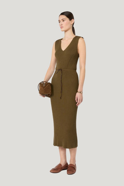 Rib-knit cotton and viscose yarn dress - MUD — model front