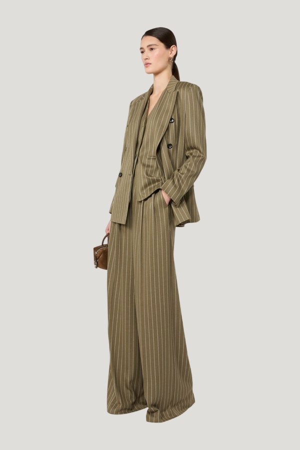 Pinstripe jersey trousers - KAKI — model front