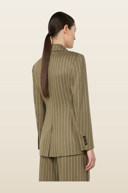 Double-breasted pinstripe jersey blazer — carry 4