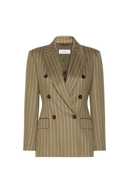 Double-breasted pinstripe jersey blazer — packshot