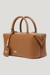 Small natural leather bowler bag - AMBER — model front
