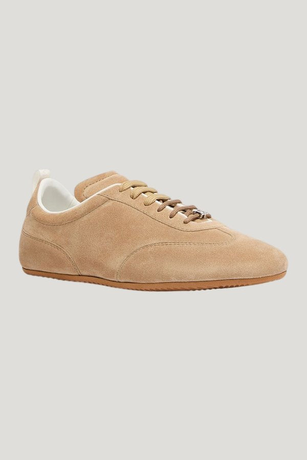 Flat split-leather trainers — model front