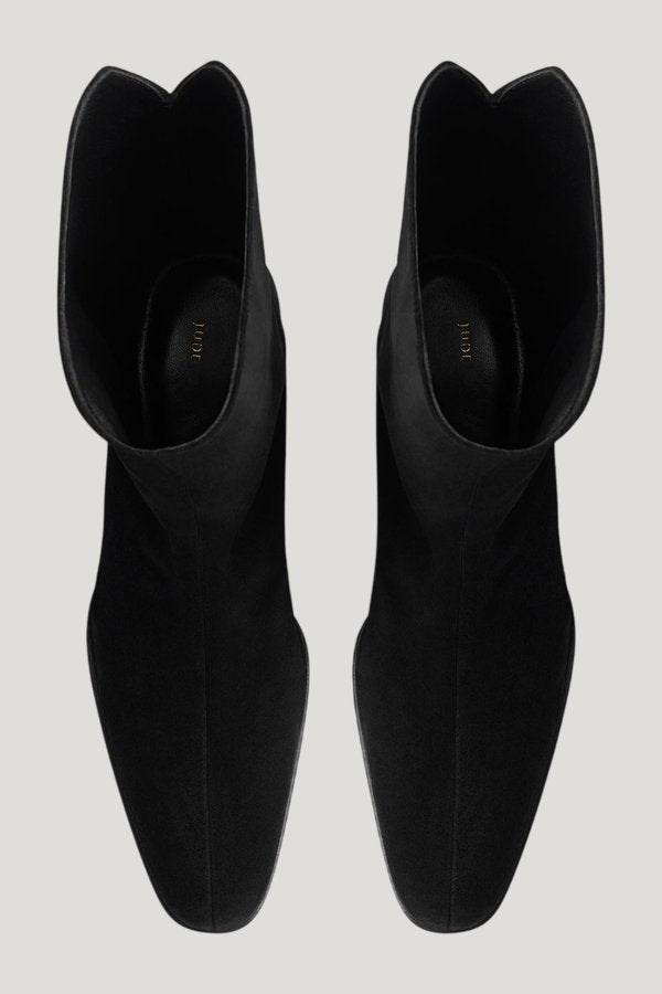 Pace Ankle Boot in Black Suede Leather — model side