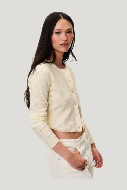 Paelynn Embroidered Floral Cardigan — model side
