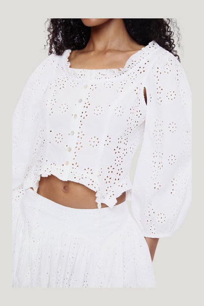 Palisade Top In White Eyelet — extra