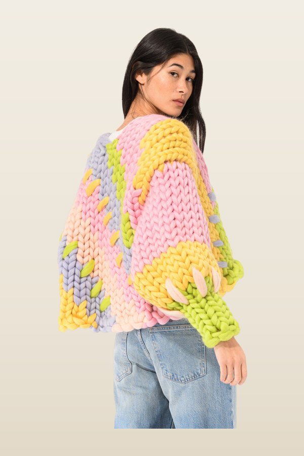 Pastel Colossal Knit Cardigan — model back