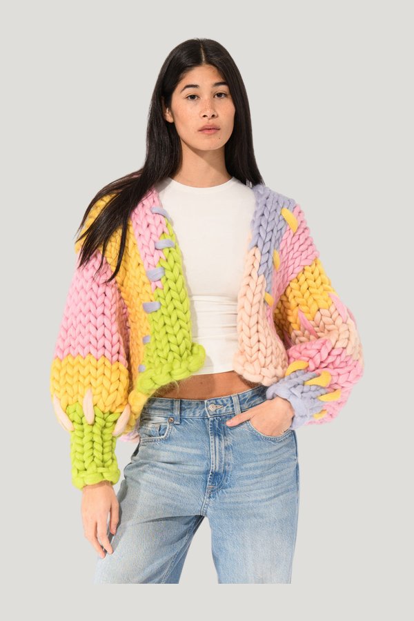 Pastel Colossal Knit Cardigan — model front