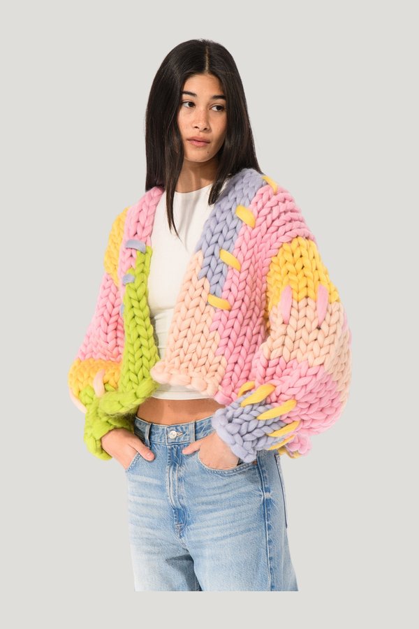 Pastel Colossal Knit Cardigan — model side