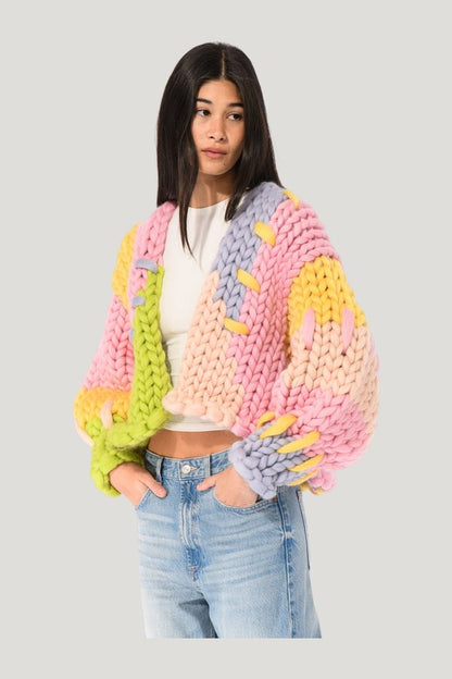 Pastel Colossal Knit Cardigan — model side