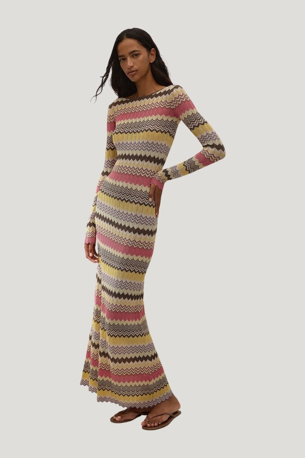 Pedro Maxi Dress Perla Stripe — model side