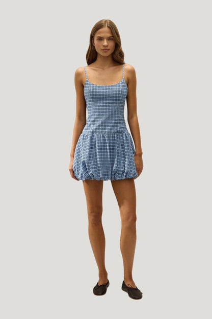 Pelea Mini Dress Vintage Blue Check — carry 2