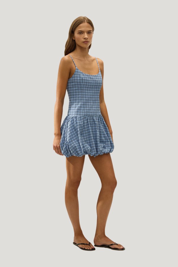 Pelea Mini Dress Vintage Blue Check — carry 3