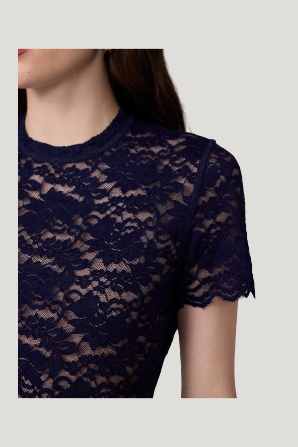 Perfect Short Sleeve Lace Top — model side