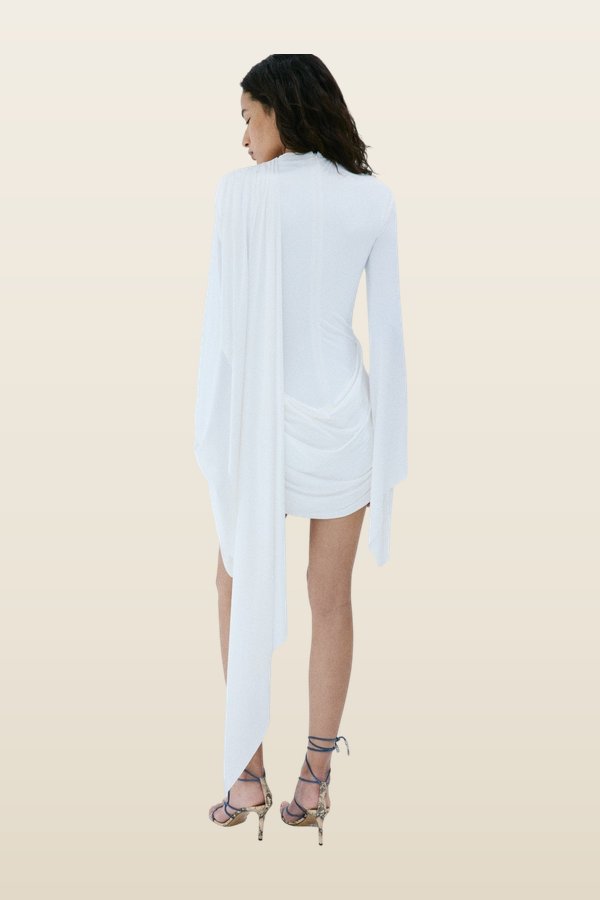 Perisa Mini Dress In Ivory Spandex Jersey — model back