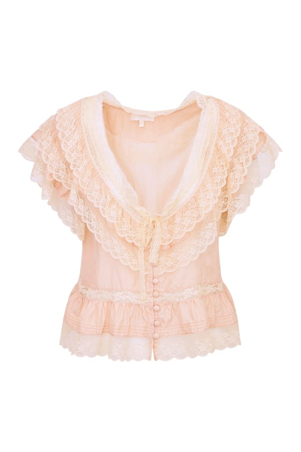 Persine Silk Ruffle Top - PETAL PEACH — packshot