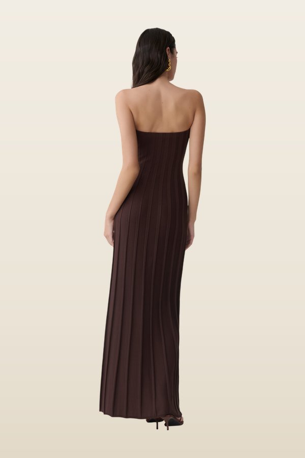 Pia Ribbed Strapless Maxi Dress — model back