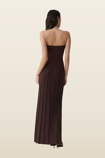 Pia Ribbed Strapless Maxi Dress — model back