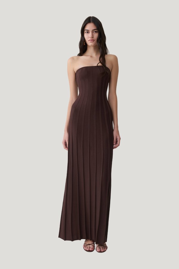 Pia Ribbed Strapless Maxi Dress — model front